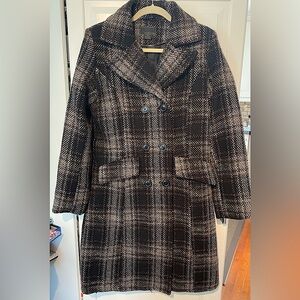 82 TAGSTUDIO Wool Blend Plaid Trench Coat Dark Brown & White size M